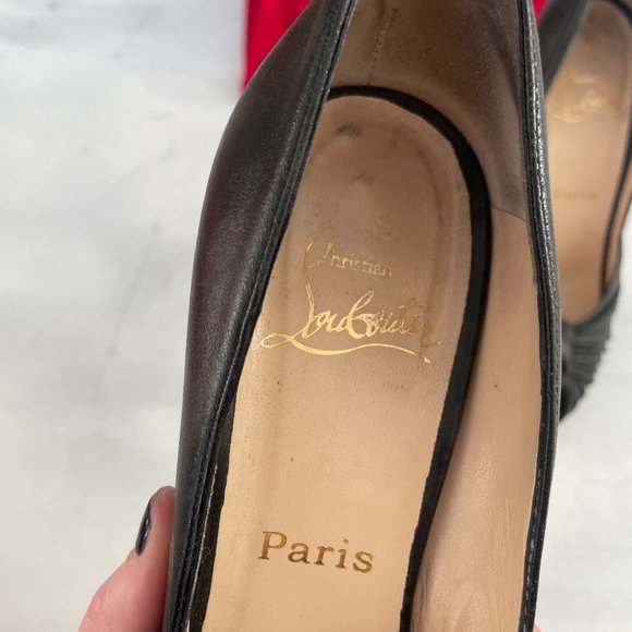 Christian Louboutin Lady Gres Platform Pumps Black Leather Peep Toe Ruched Knot - Picture 3 of 16